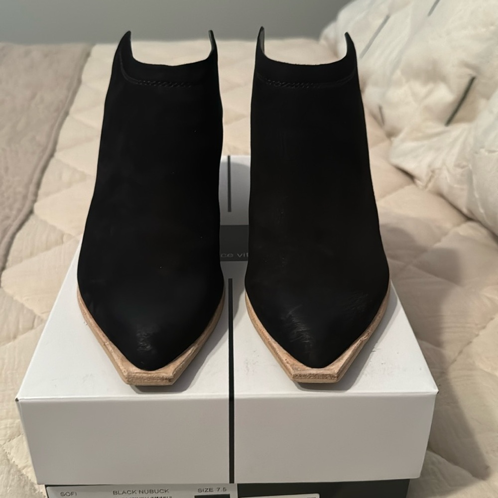 Dolce Vita black nubuck stacked heel mule